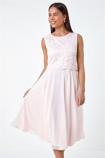 Petite Chiffon Overlay Lace Midi Dress 14535246