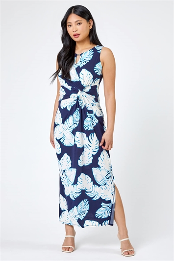 Petite Tropical Print Ruched Maxi Dress 14276060