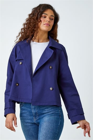 Cotton Blend Cropped Stretch Trench Coat 15024760