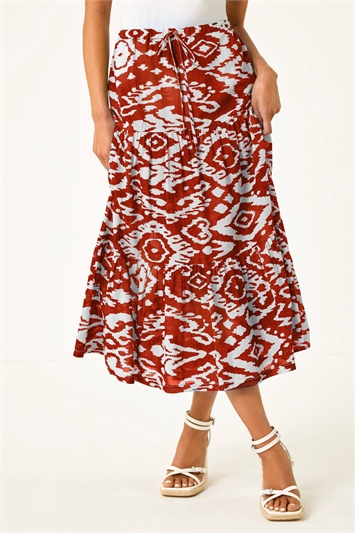 Petite Aztec Print Cotton Midi Skirt 17051181