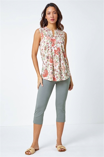 Floral Pintuck Detail Stretch Top 19281678