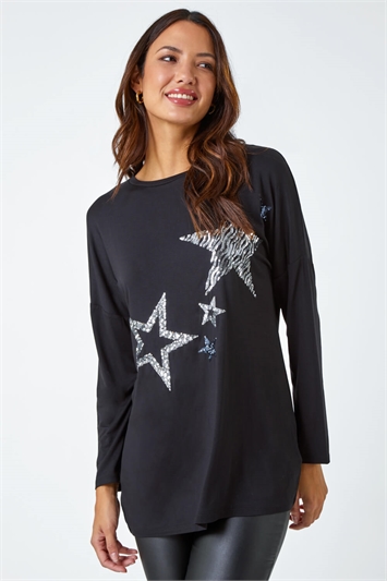 Sequin Star Print Tunic Stretch Top 19242785