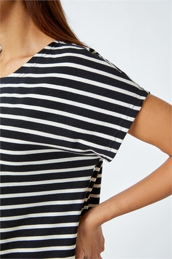 Cotton Blend Stripe Print T-Shirt 19287608