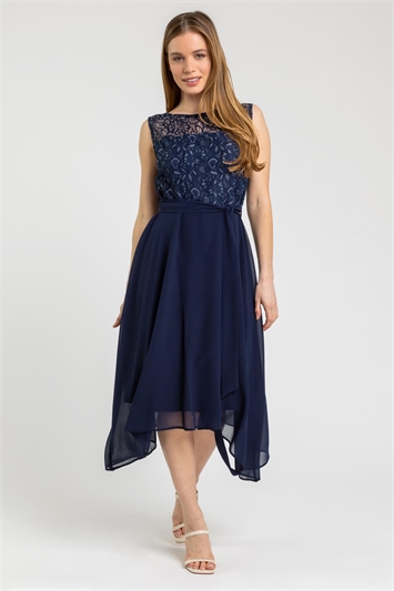 Petite Lace Detail Fit And Flare Dress 14223560