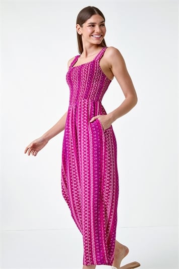Abstract Stripe Wide Leg Stretch Jumpsuit 14489851