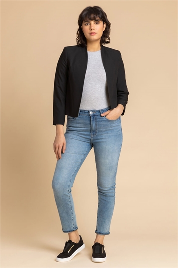 3/4 Sleeve Cropped High Collar Crepe Jacket 15015908