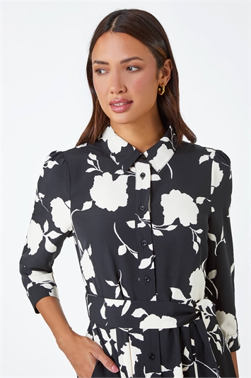 Floral Print Midi Shirt Stretch Dress 14443408