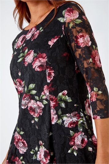 Petite Rose Print Lace Stretch Dress 14440172