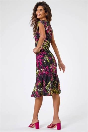 Tropical Print Fluted Lace Dress 14254008