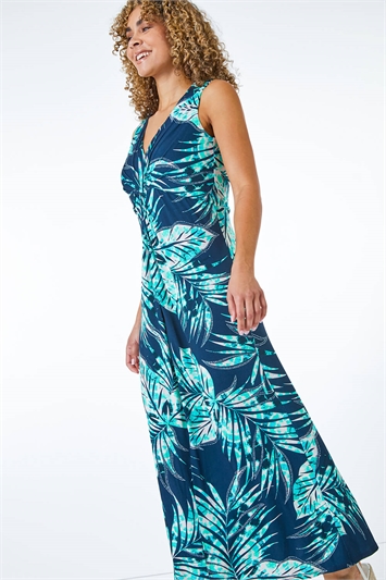 Petite Palm Print Twist Front Maxi Dress 14310309