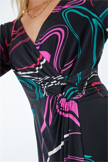Swirl Print Ring Buckle Ruched Wrap Dress 14345608