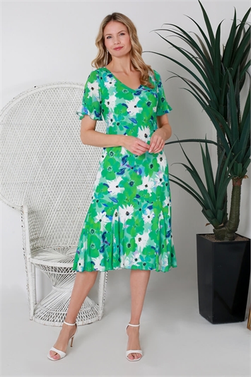 Julianna Floral Print Godet Dress g9224mnt