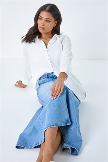 Cotton Blend Denim A line Maxi Skirt 17046543