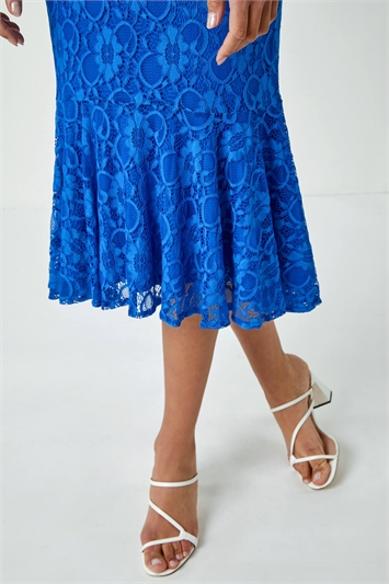 Sleeveless Frill Hem Lace Midi Dress 14393780