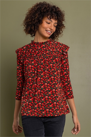 Ditsy Floral Shirred Detail Top 19143078