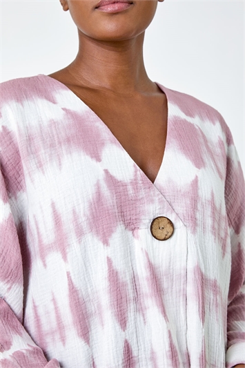 Cotton Tie Dye Button Detail V-Neck Top 20149253