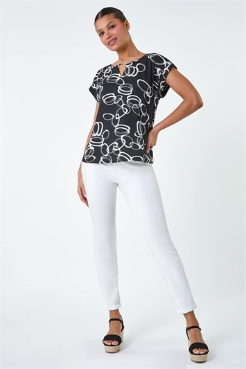 Keyhole Detail Abstract Print Top lc200006