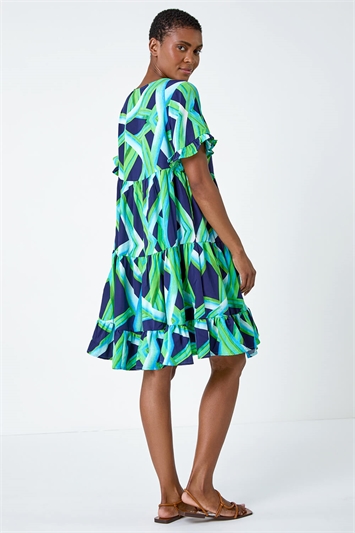 Abstract Print Tiered Smock Dress 14496334