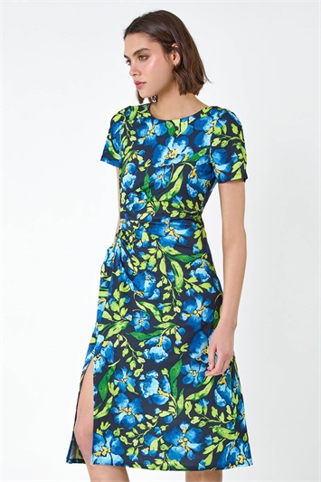 Floral Ruched Split Detail Dress 14510060