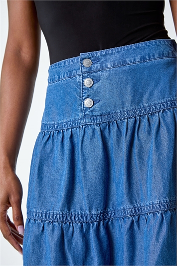 Tiered Button Detail Denim Skirt 17043529