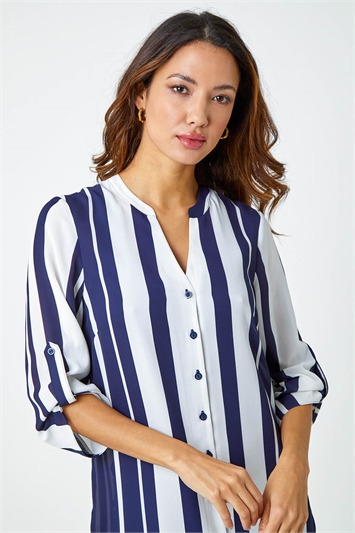 Longline Stripe Print Tunic Shirt 10113560