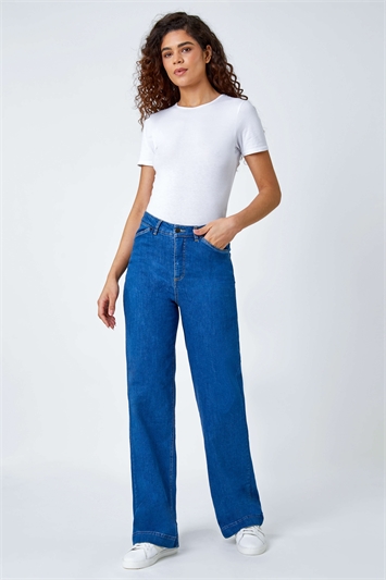 Cotton Blend Wide Leg Stretch Jeans 18051529