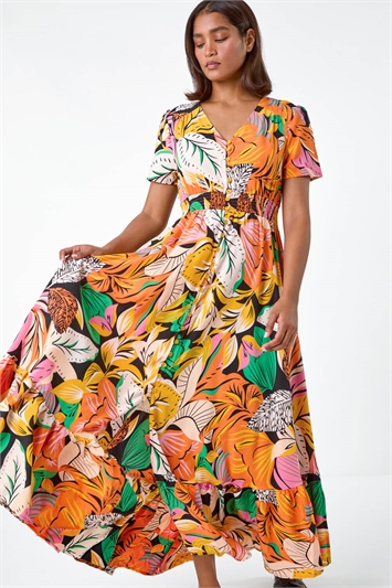 Tropical Print Frilled Hem Maxi Dress 14499764