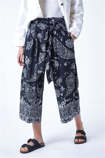 Paisley Print Wide Leg Cropped Trousers 18053308