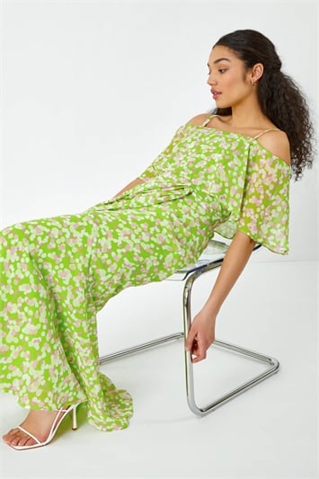 Spot Print Overlay Chiffon Maxi Dress 14422749