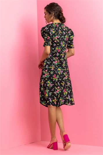 Floral Spot Print Puff Sleeve Dress 14255108