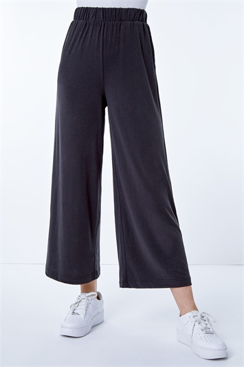 Plain Elastic Waist Jersey Culotte Trousers 18029008