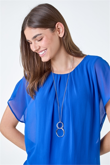 Chiffon Jersey Blouson Top with Necklace 19232080