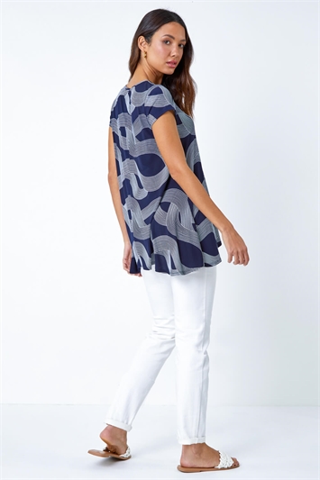 Abstract Swirl Print Stretch Tunic Top 19272660