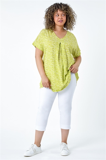 Curve Pleat Front Printed V-Neck Stretch Top 19317149