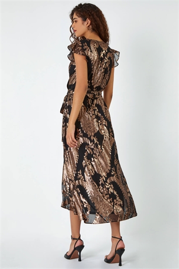 Metallic Paisley Print Midi Wrap Dress 14397908