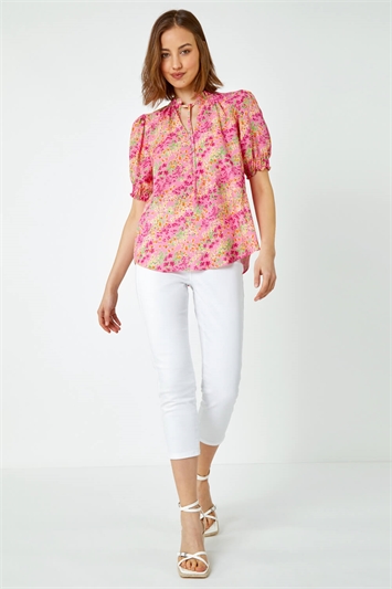 Ditsy Floral Ruffle Neck Blouse 20136572