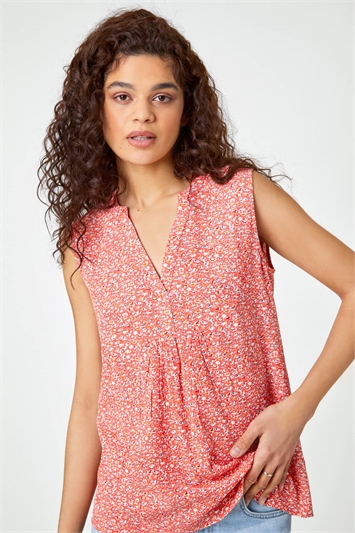 Sleeveless Ditsy Floral Print Top 20116778
