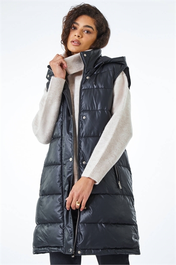 Faux Leather Longline Quilted Gilet 12020208