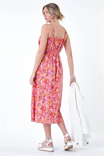 Floral Print Shirred Midi Dress 14513864