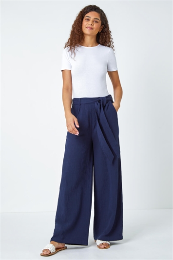 Textured Cotton Wide Leg Trousers 18053260