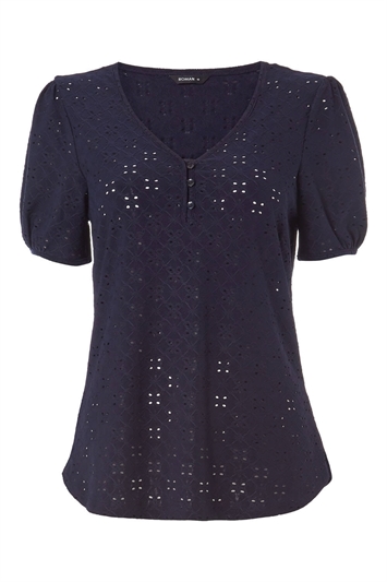 Button Detail Broderie Embroidered Top 19062660