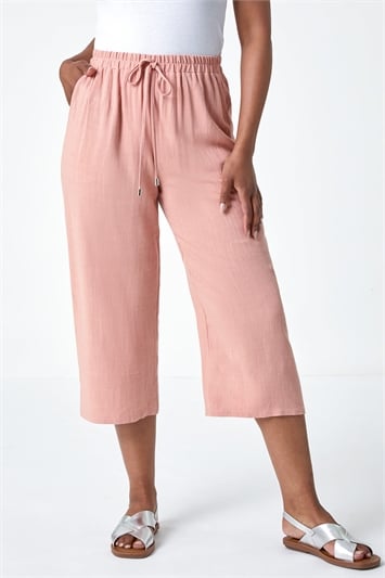 Petite Linen Mix Wide Cropped Trousers 18054407