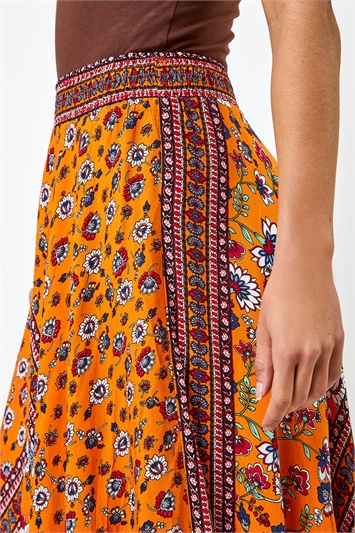 Floral Print Boho Elastic Waist Maxi Skirt 17025364
