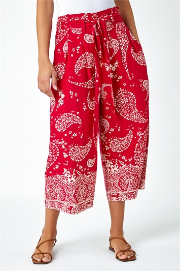 Paisley Print Wide Leg Cropped Trousers 18053378