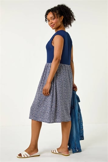 Petite Paisley Contrast Skirt Pocket Dress 14575060