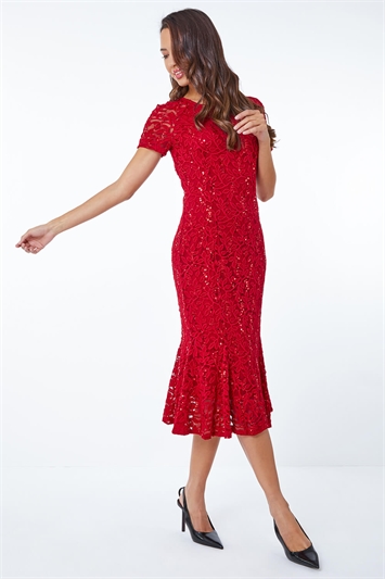 Leaf Lace Sequin Midi Dress 14292378