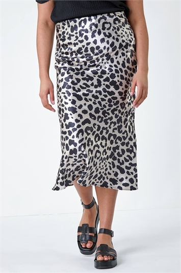 Curve Animal Print Satin Elastic Waist Skirt 17049608