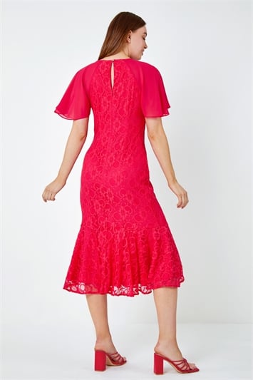 Angel Sleeve Stretch Lace Midi Dress 14394117