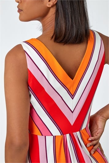Sleeveless Stripe Print Midi Stretch Dress 14521878