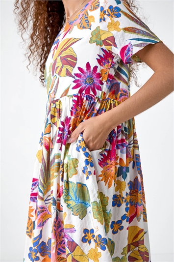 Floral Print Cotton Midi Dress 14595834
